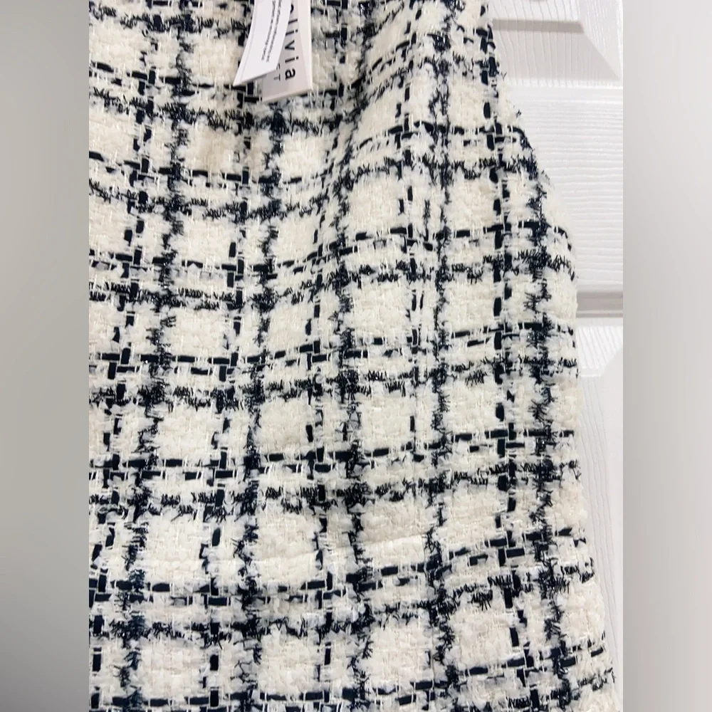 NWT Alice Olivia Clyde Crystal Embellished Checked Tweed Dress